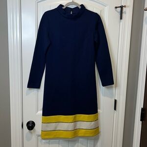Mod MCM 60s mock neck long sleeve navy blue shift dress color block hippie small